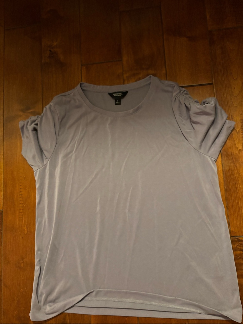 Ava & Viv Light Lavender Short Sleeve Ruched-Sleeve Tee